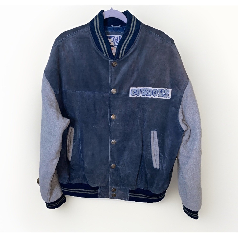 Vintage GIII Carl Banks NFL Dallas Cowboys Suede Leather Jacket Rare XL Navy